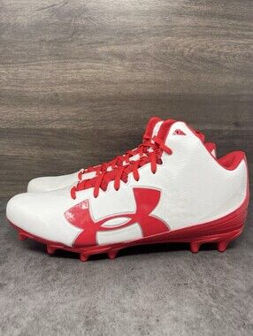 Under Armour Fierce Phantom Mid MC Football Cleats Mens Size 12 Red White 128330